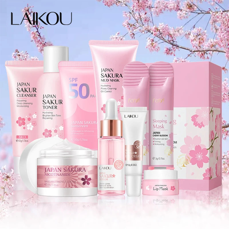 Sakura 9-in-1 Skincare Set Cleanser & Cream Kit