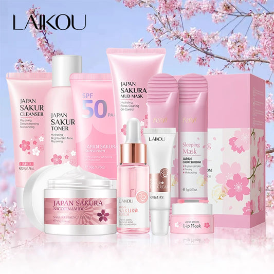 Sakura 9-in-1 Skincare Set Cleanser & Cream Kit