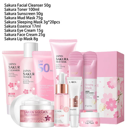 Sakura 9-in-1 Skincare Set Cleanser & Cream Kit